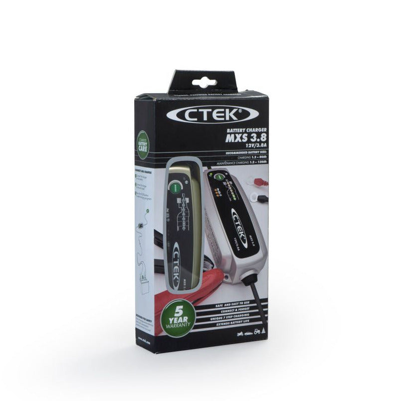 CTEK MXS 3.8 battery charger in retail packaging